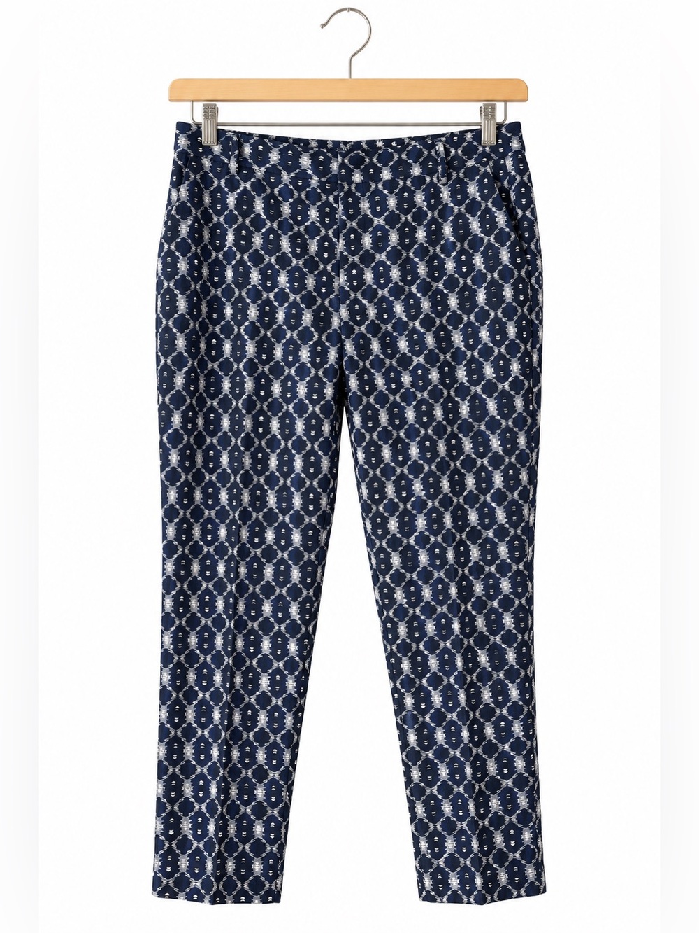 Liverpool Kelsey Navy White Geometric Ankle Pants 12/31 NWT Stretch Preppy